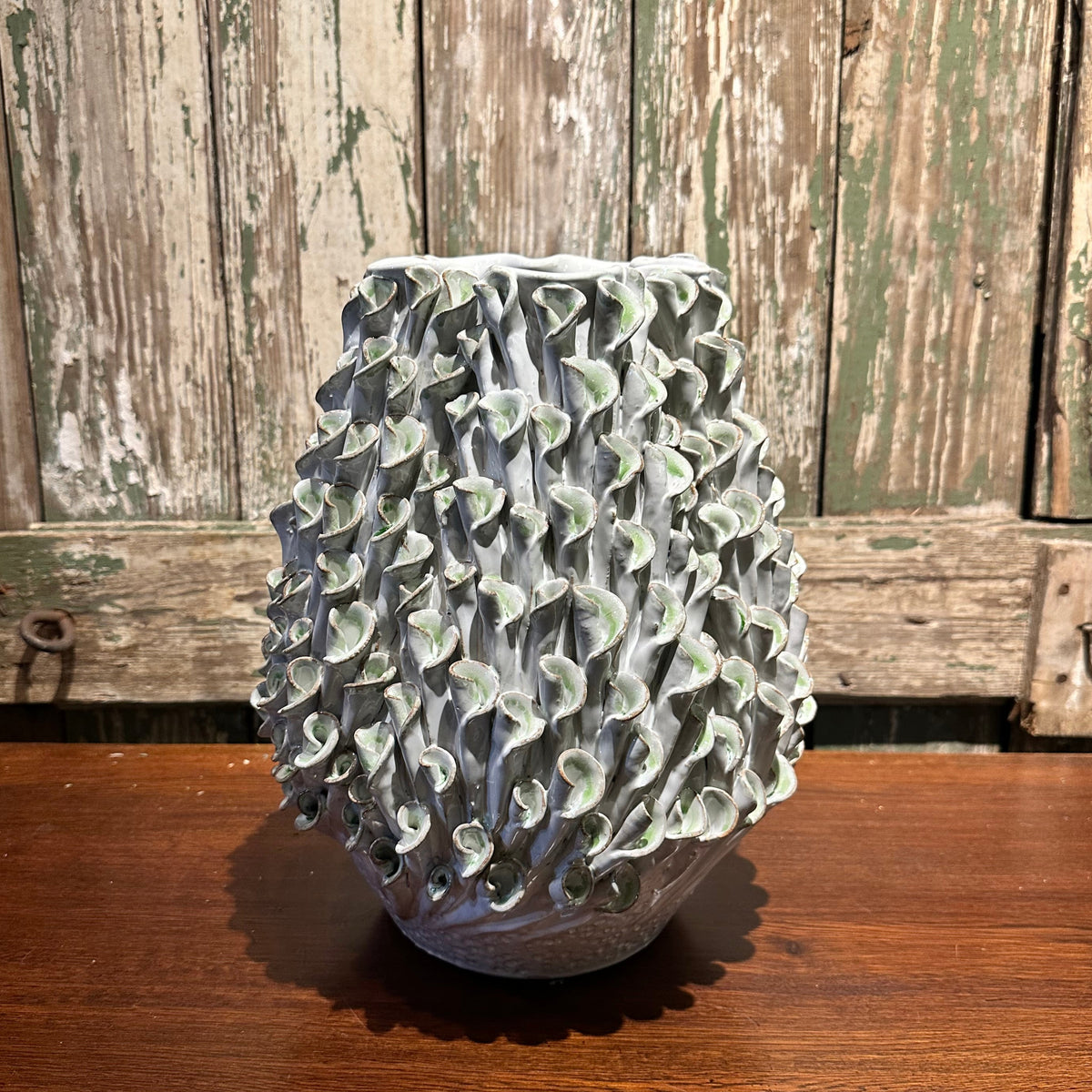 Green & White Ceramic Vase