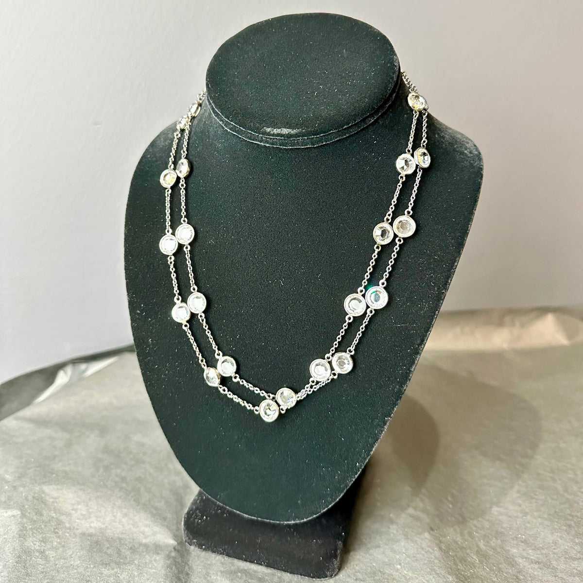 36" Black Necklace with Round Stones