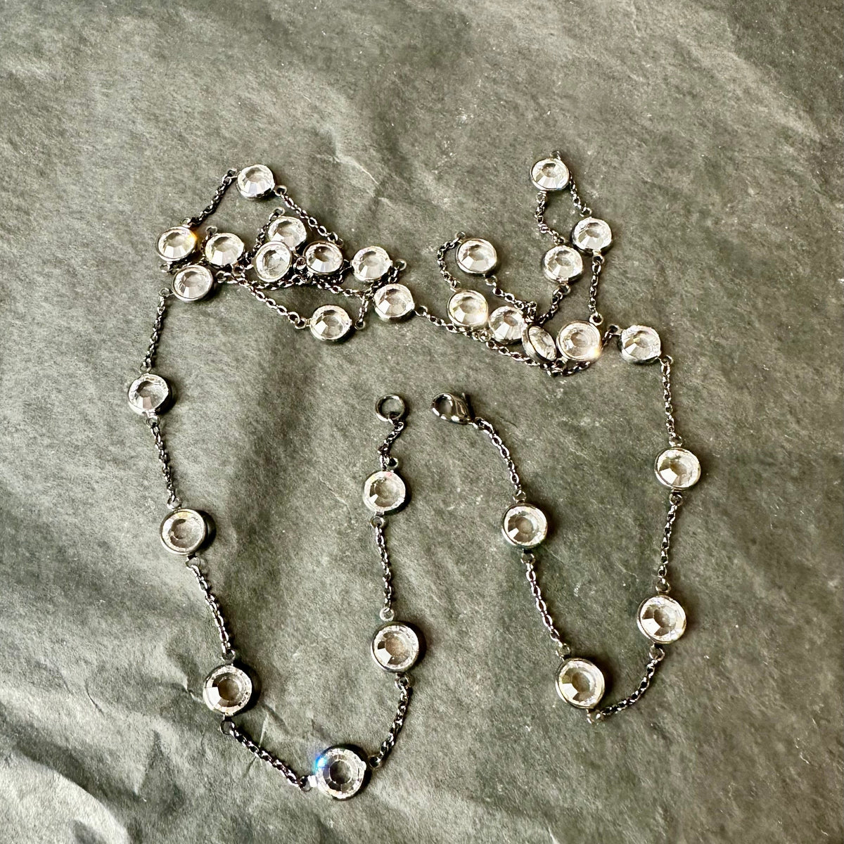 36" Black Necklace with Round Stones