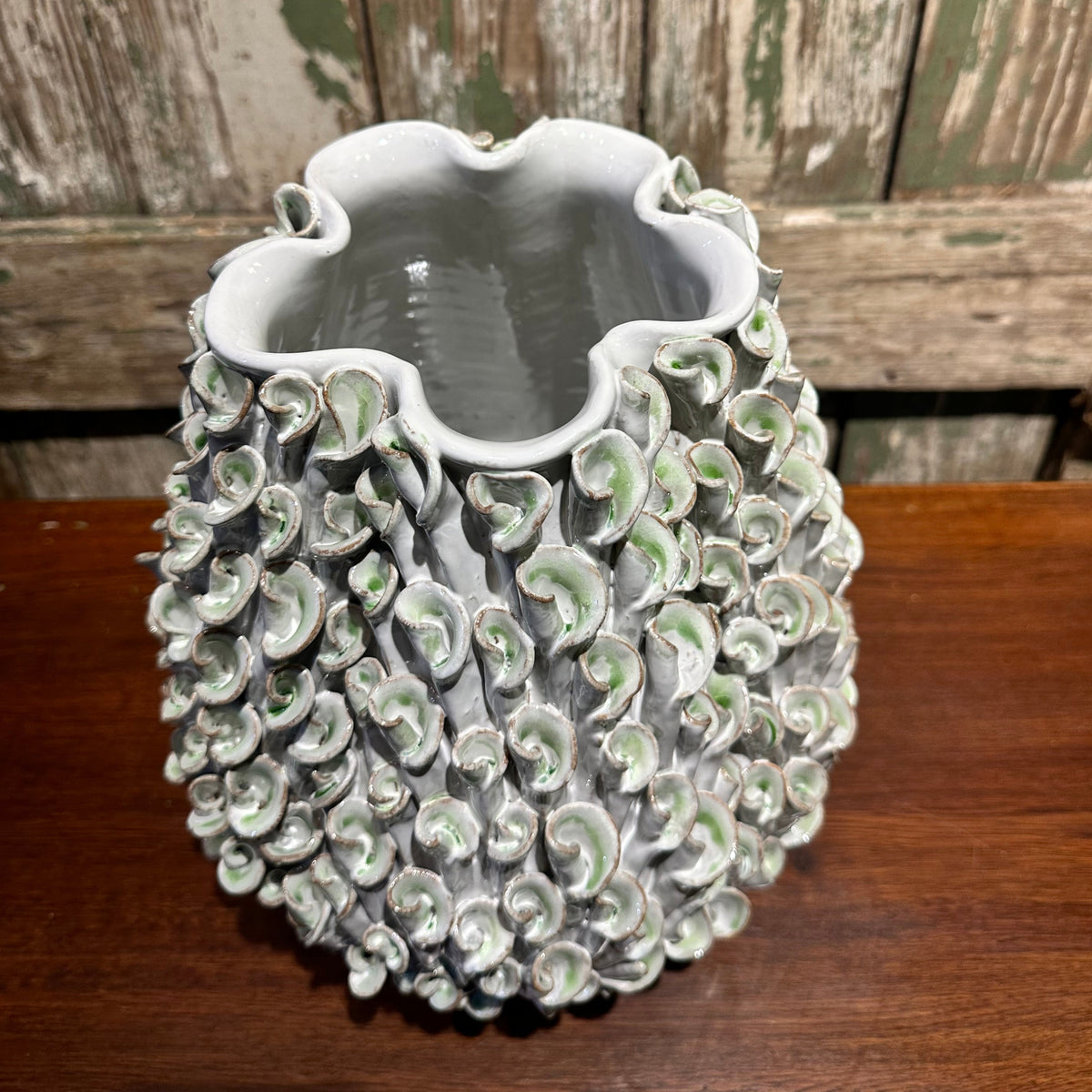 Green & White Ceramic Vase