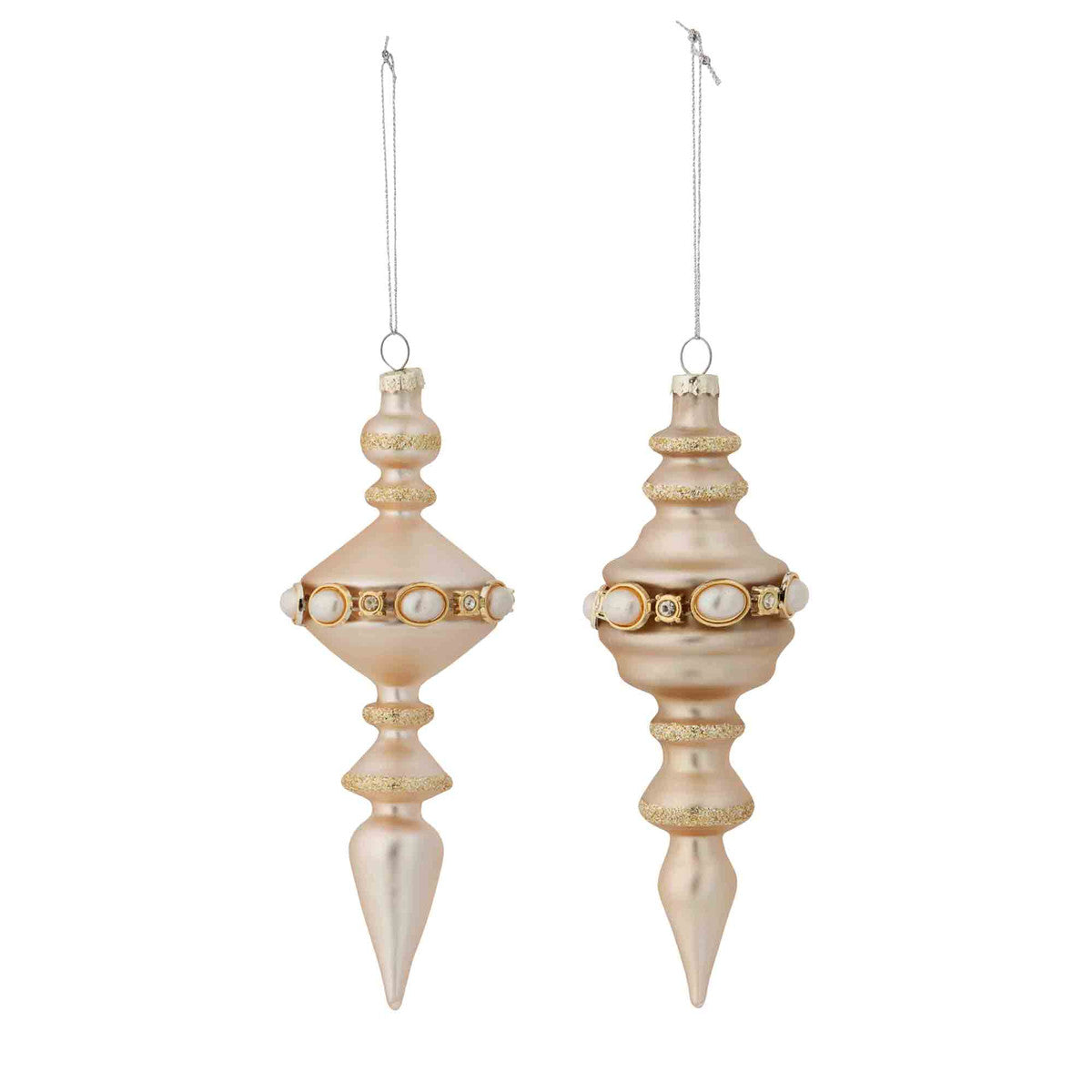 Pearl And Jeweled Frosted Glass Finial Ornament