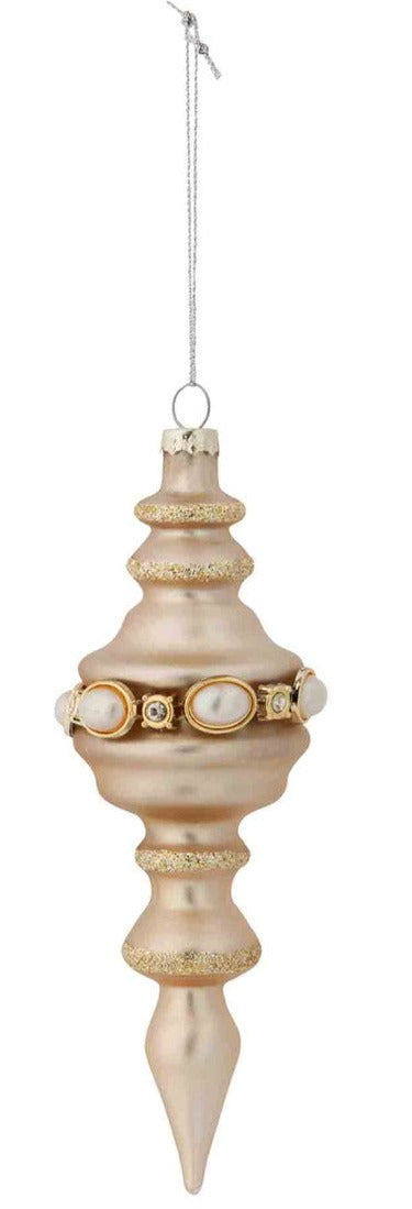 Pearl And Jeweled Frosted Glass Finial Ornament