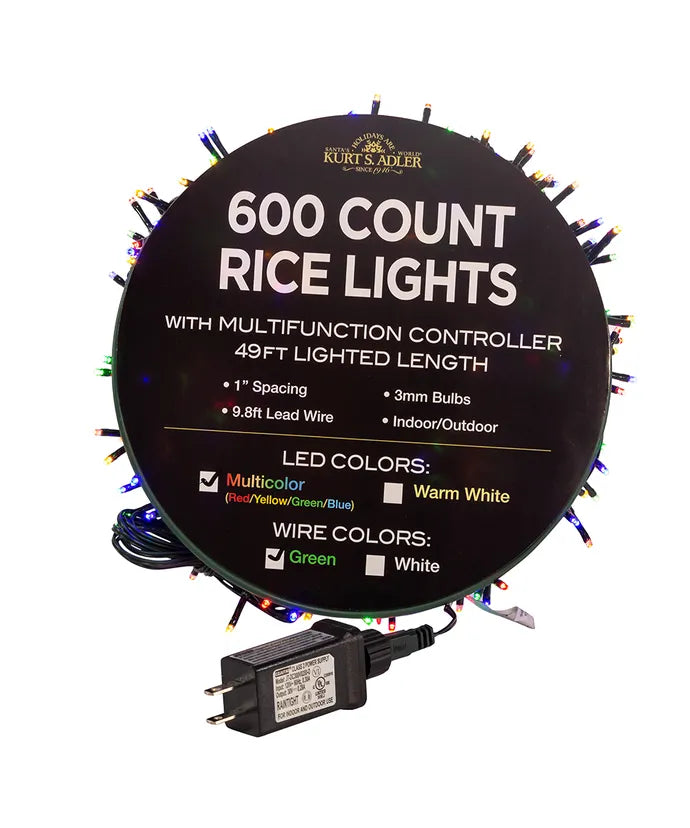 49' 600-Light Multicolor 3MM LED Multifunction Rice Lights With Green Wire