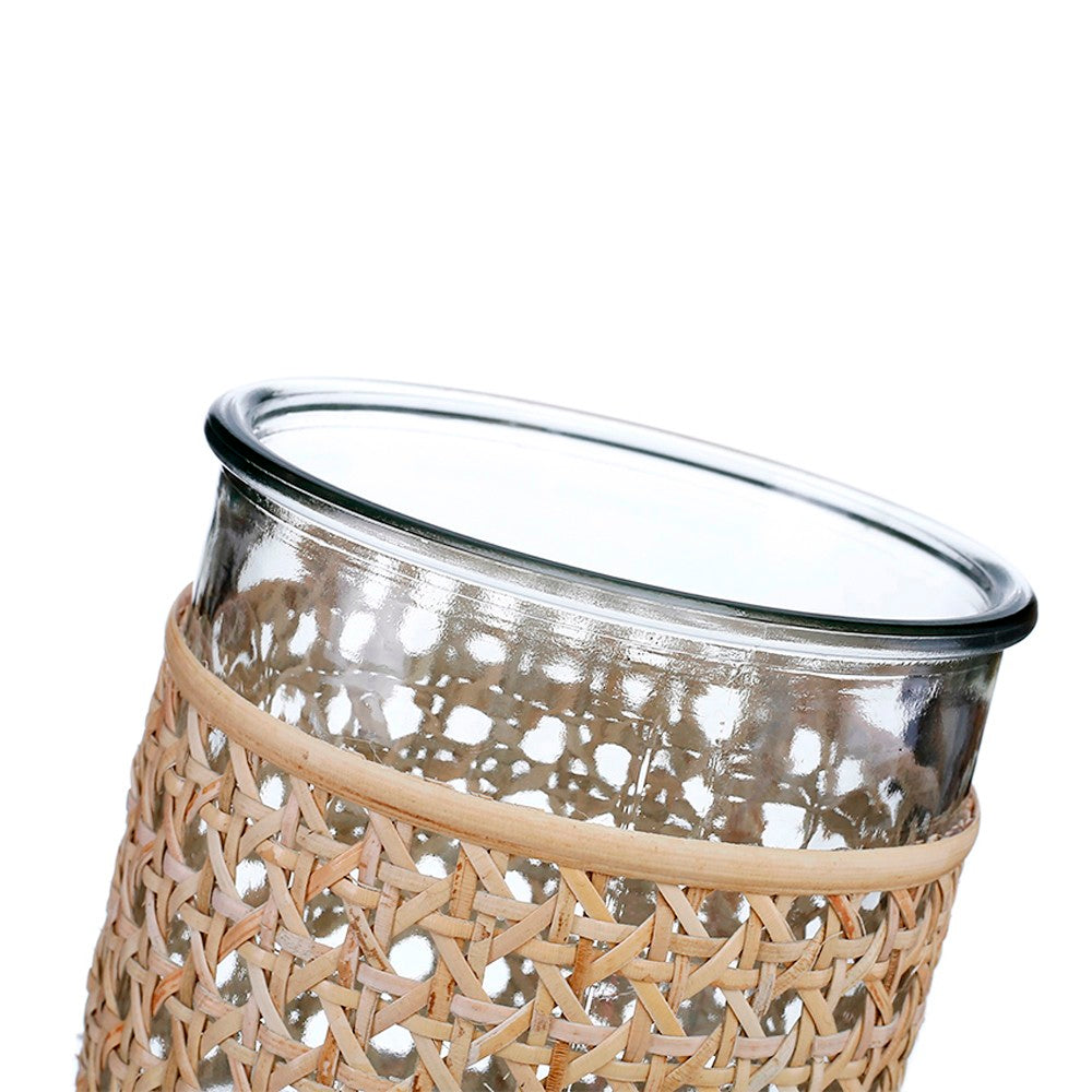 Rattan Wrapped Clear Glass Vases