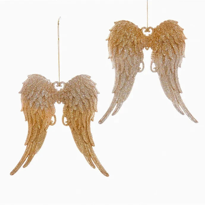 Gold Glitter Angel Wings Ornament