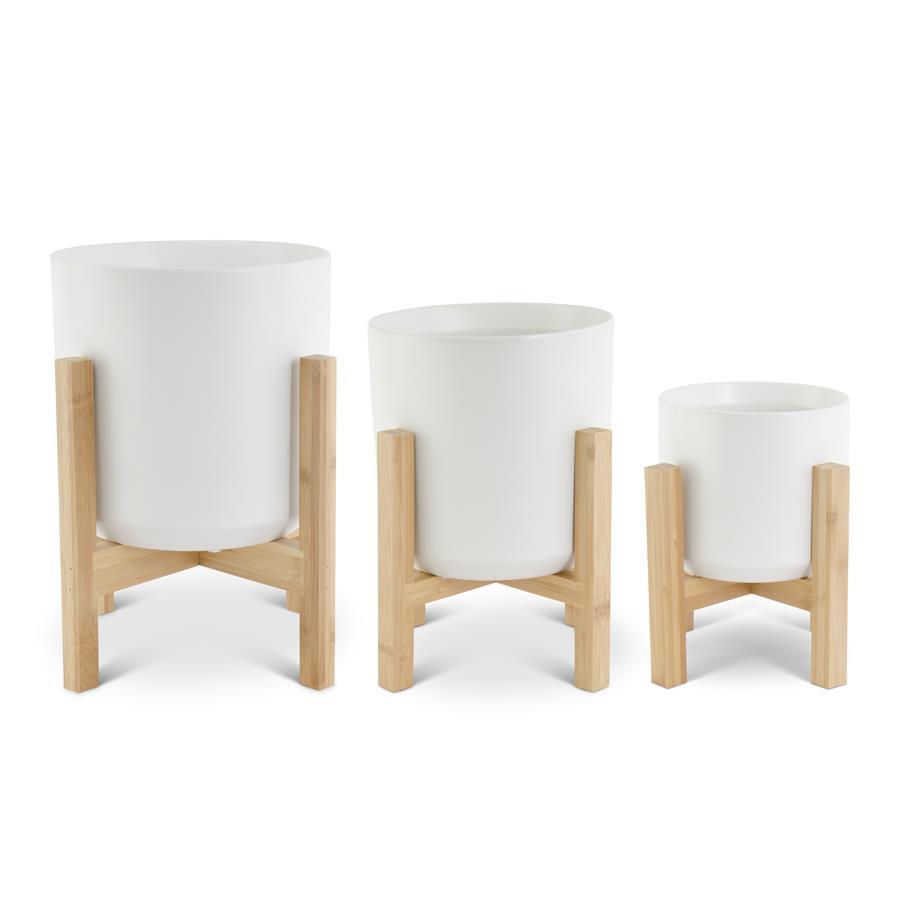 Ceramic Pot on Stand - White