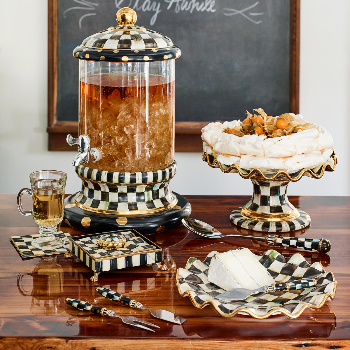 Courtly Check Cocktail Napkin Holder Set - Gold
