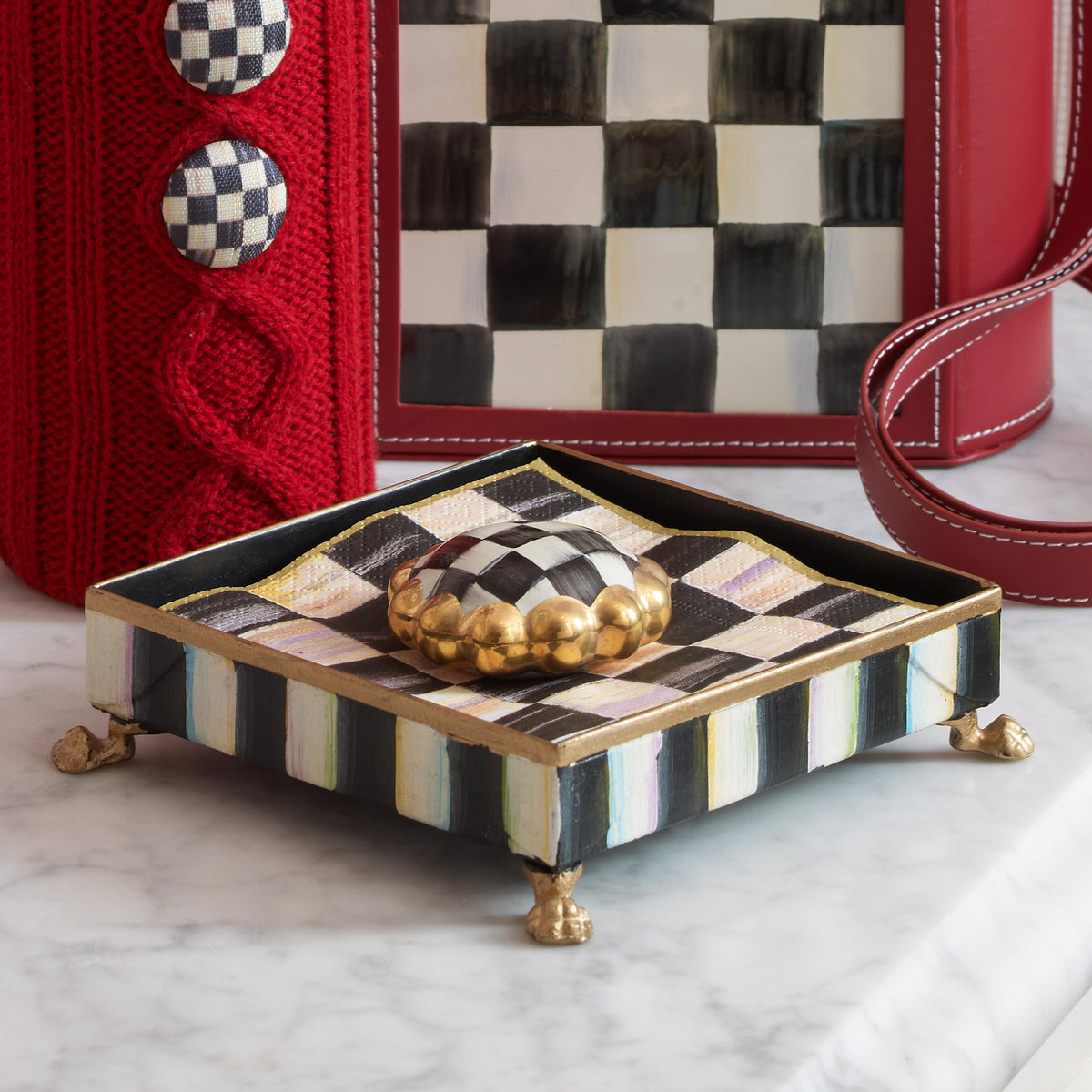 Courtly Check Cocktail Napkin Holder Set - Gold