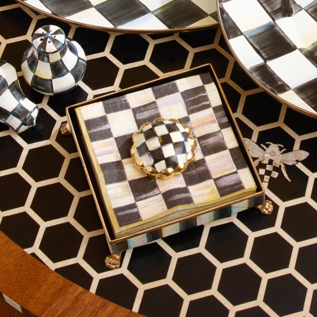 Courtly Check Cocktail Napkin Holder Set - Gold