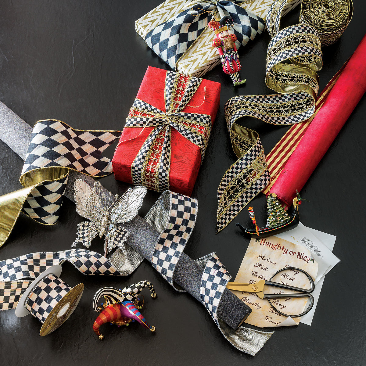 Courtly Harlequin Ribbon 4"- Gold Back