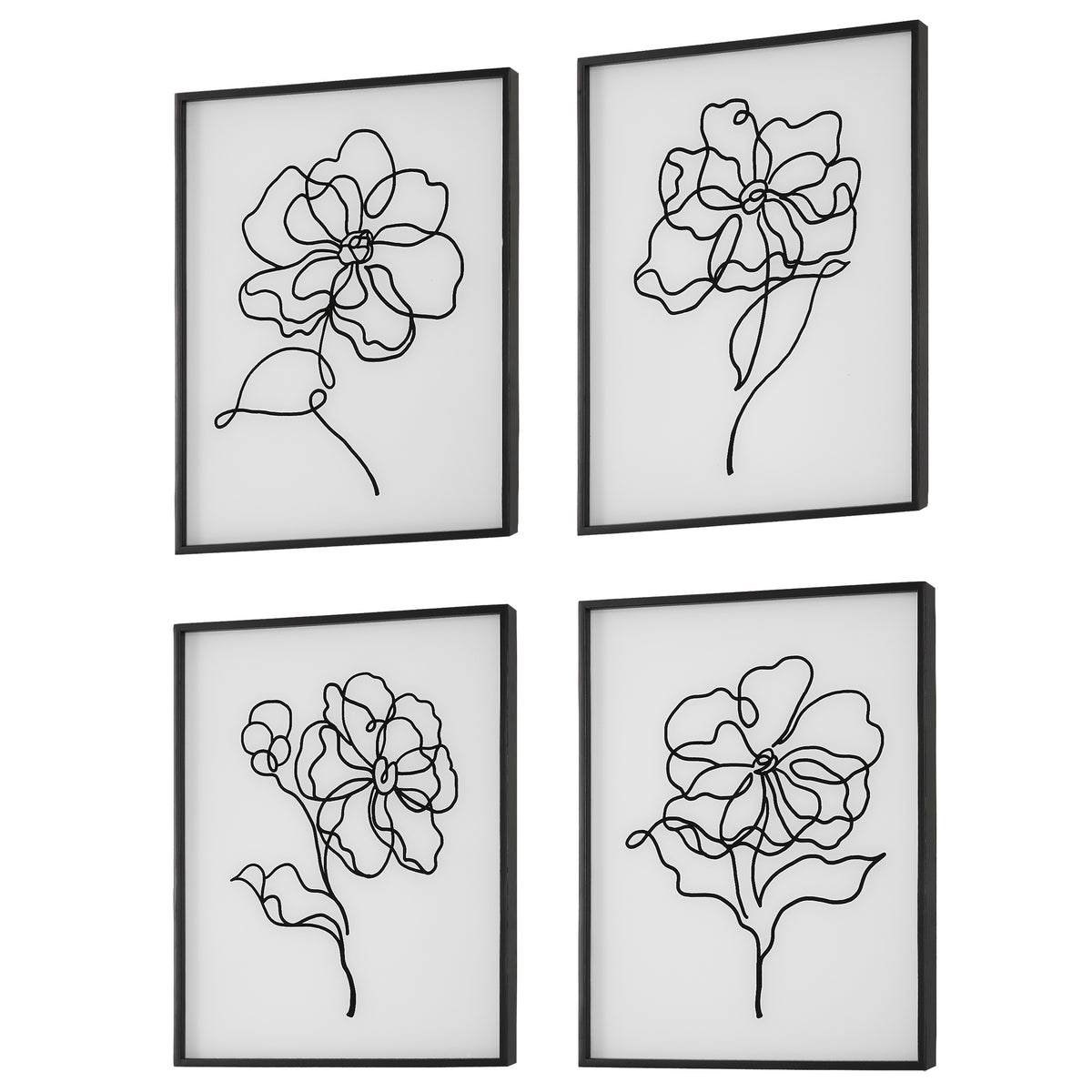 Bloom Black White Framed Prints, S/4