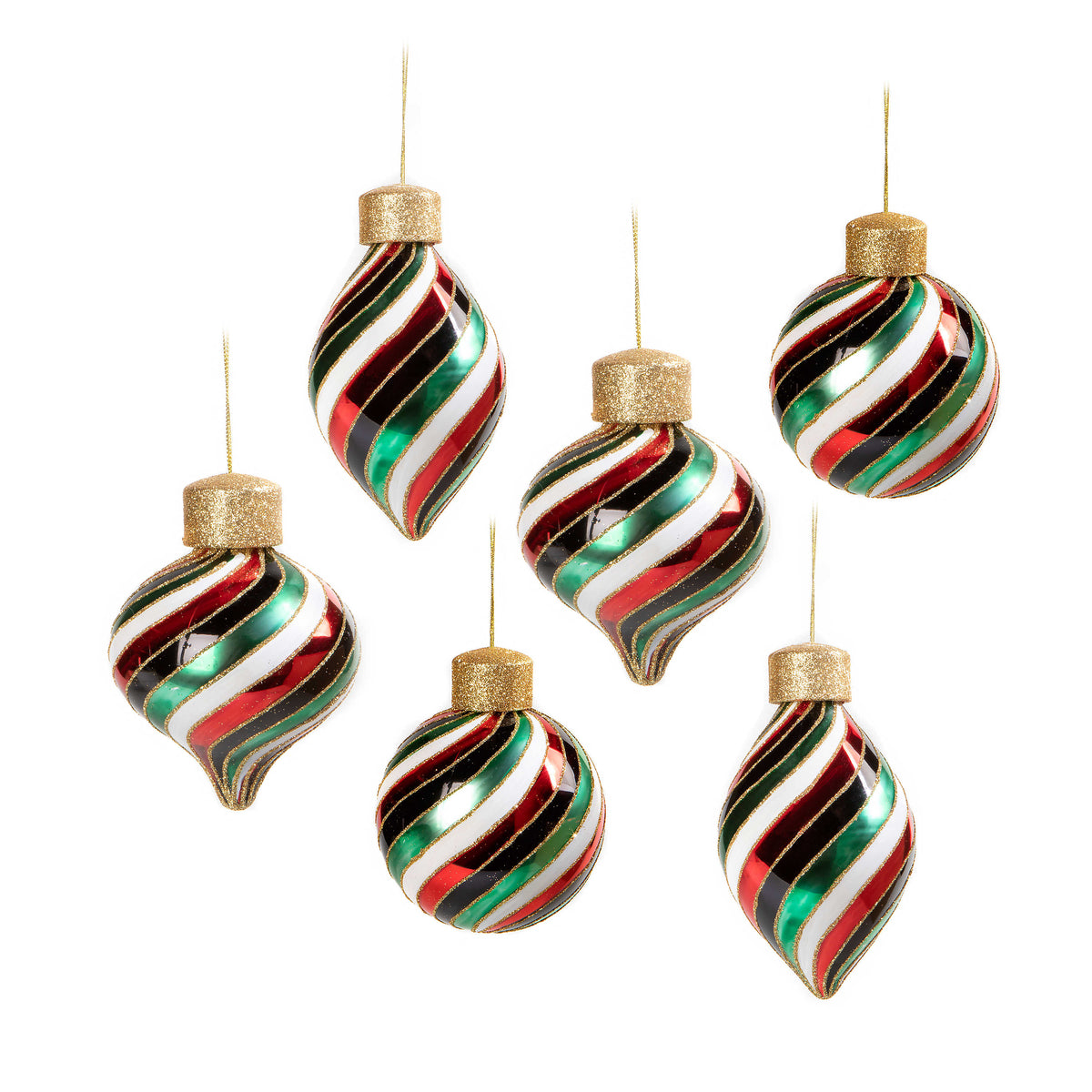 Christmas Magic Swirl Glass Ornaments - Set of 6