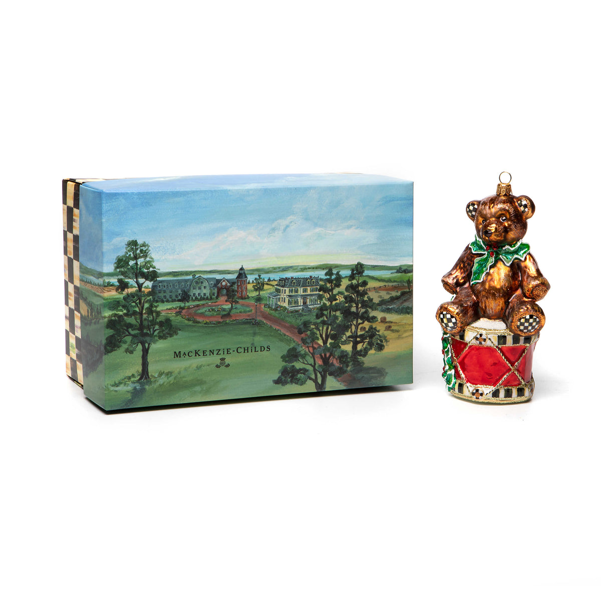 Drummer Bear - Glass Ornament