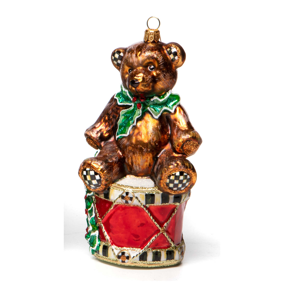 Drummer Bear - Glass Ornament