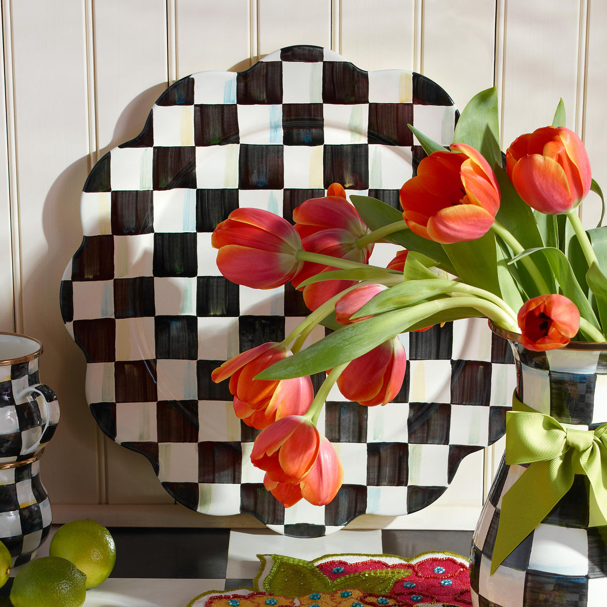 Courtly Check Enamel Petal Platter