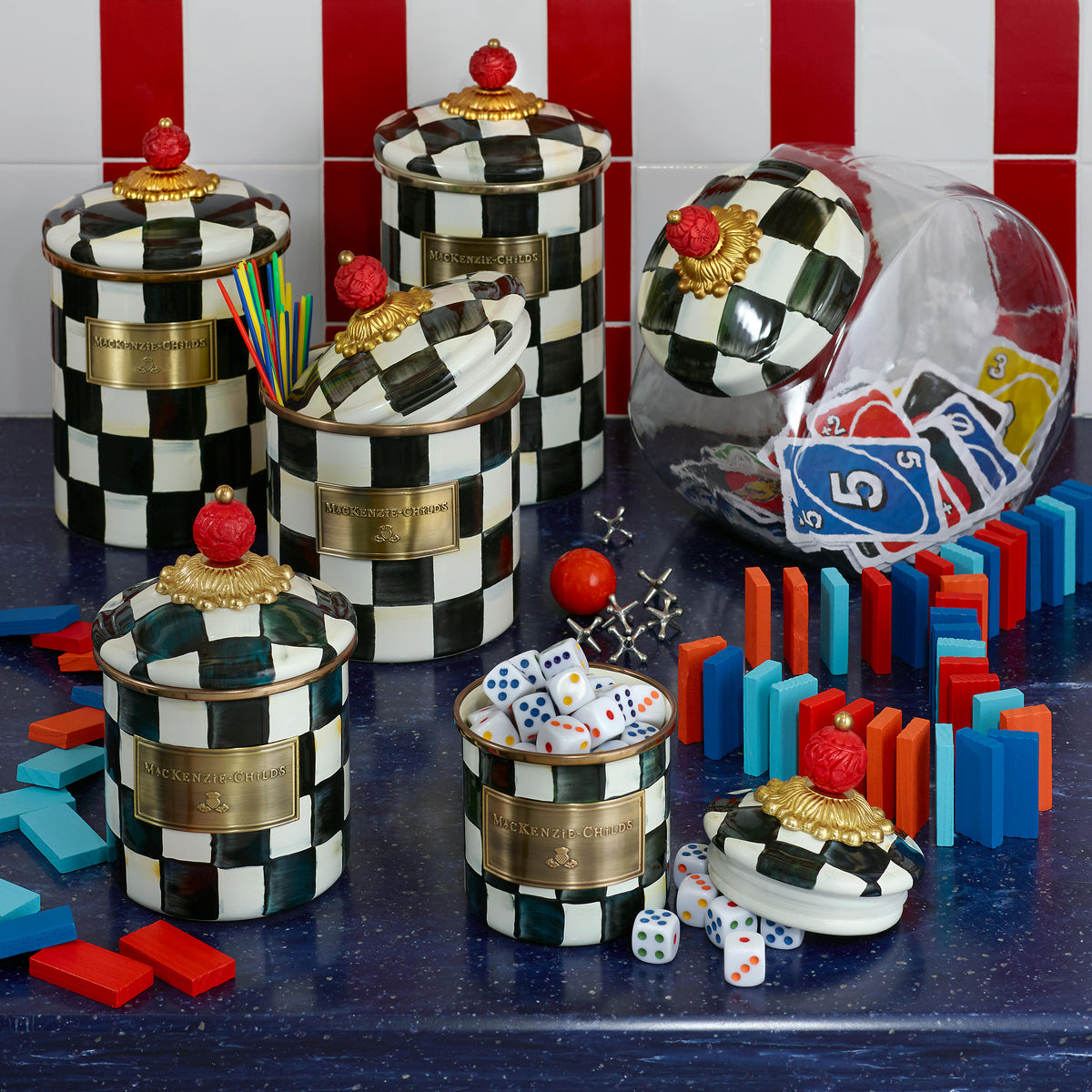 Courtly Check Enamel Canister - Medium