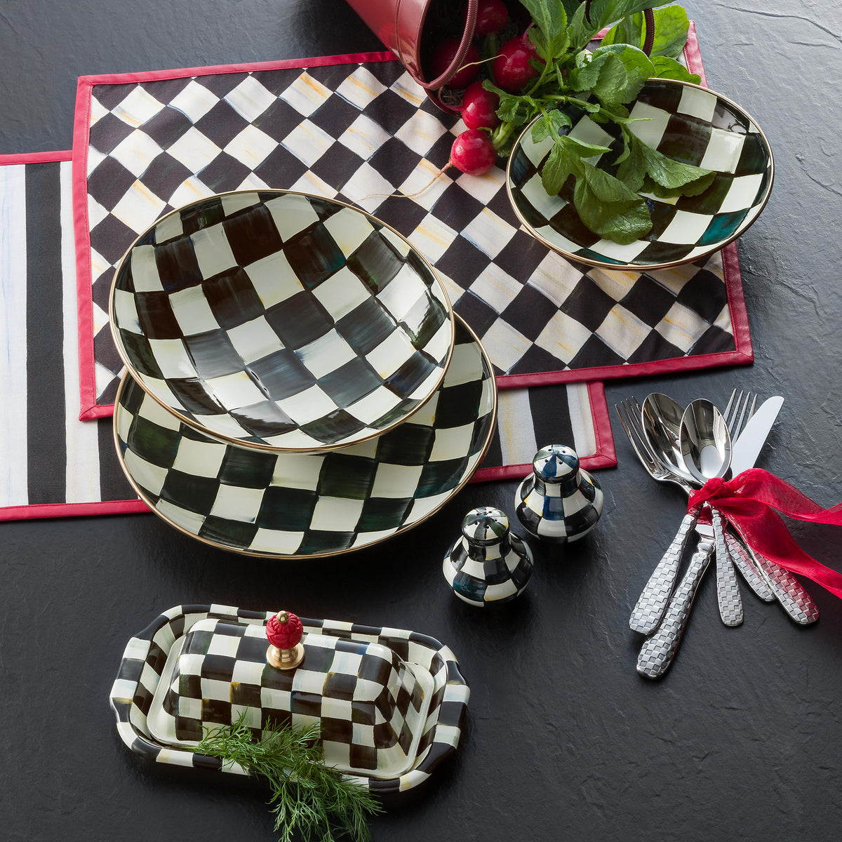 Courtly Check Enamel Salt & Pepper Shakers