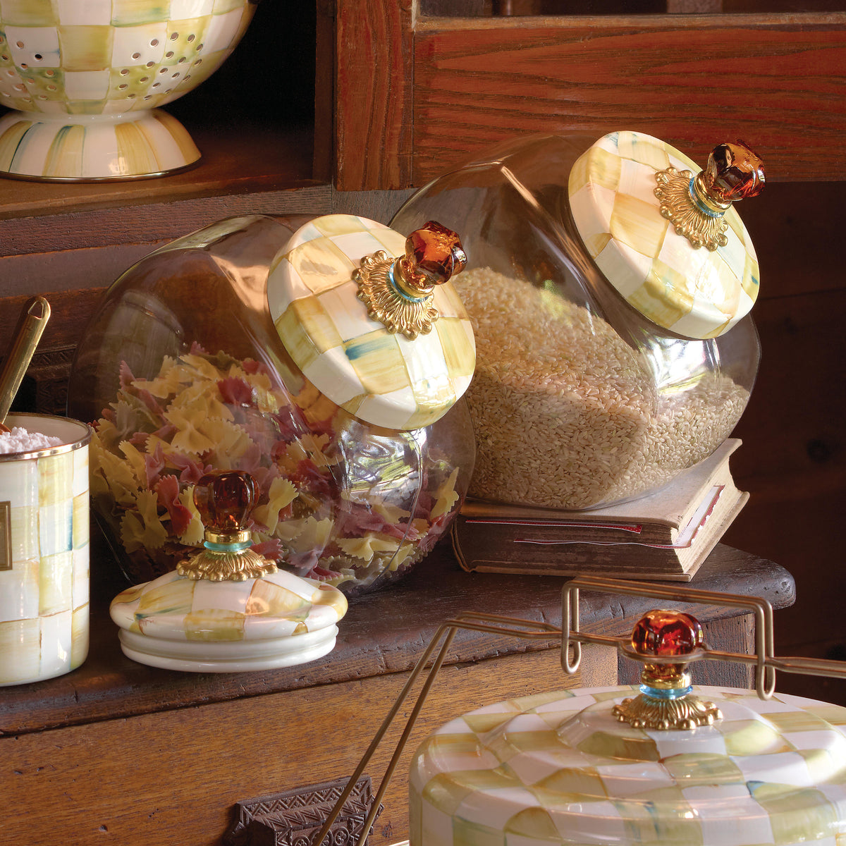 Cookie Jar with Parchment Check Enamel Lid