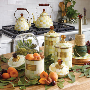 Cookie Jar with Parchment Check Enamel Lid