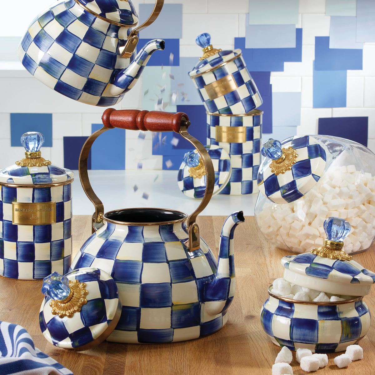 Cookie Jar with Royal Check Enamel Lid