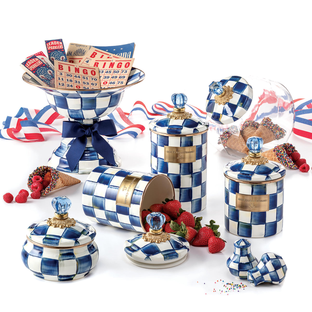 Cookie Jar with Royal Check Enamel Lid