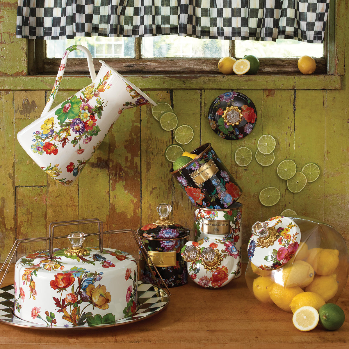 Cookie Jar with Flower Market Enamel Lid - White