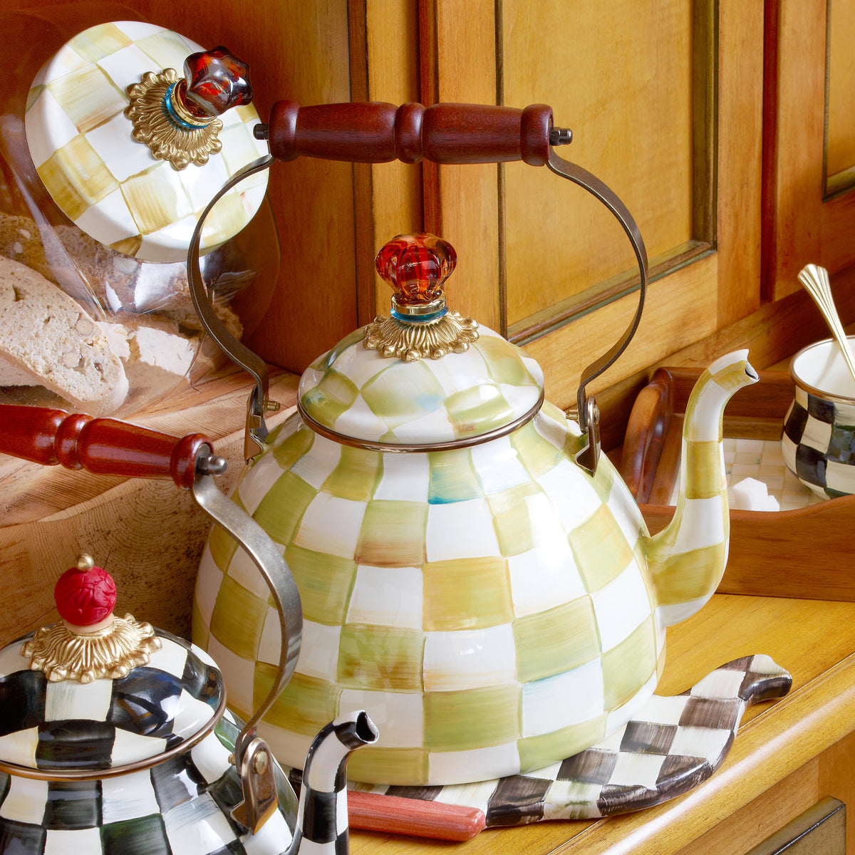 Parchment Check Enamel Tea Kettle - 3 Quart