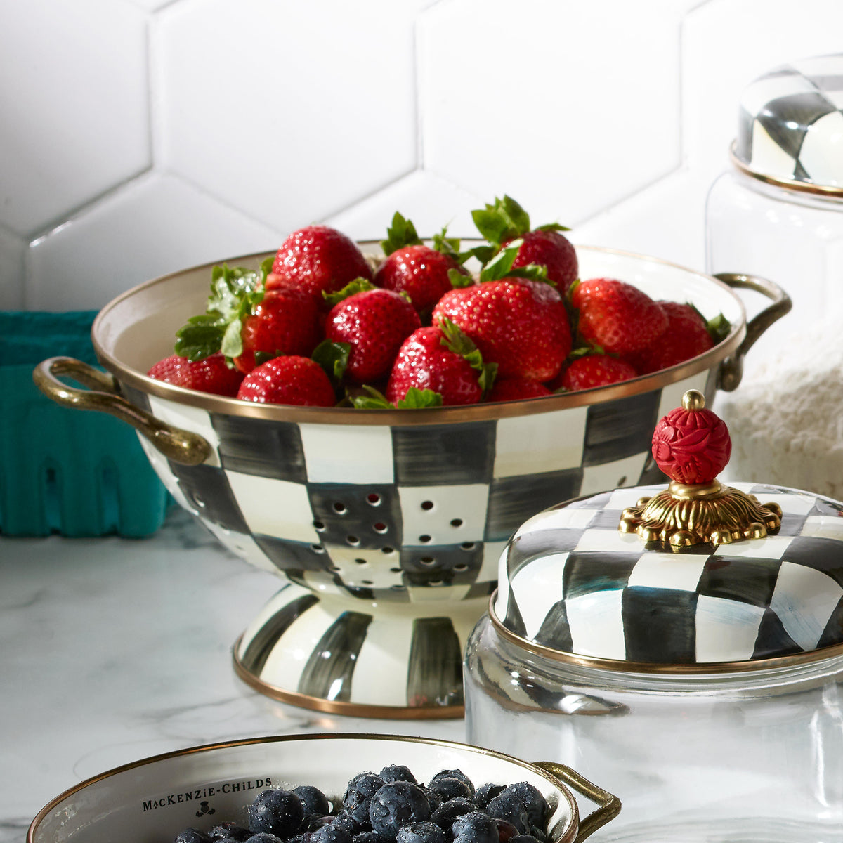Courtly Check Enamel Colander - Large