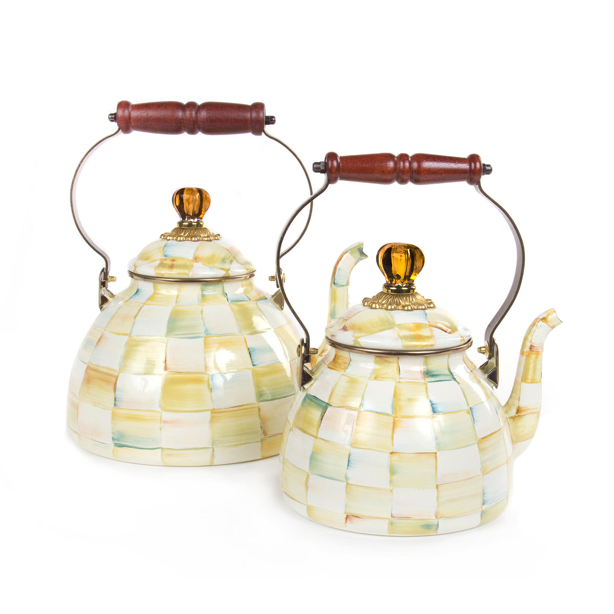 Parchment Check Enamel Tea Kettle - 2 Quart