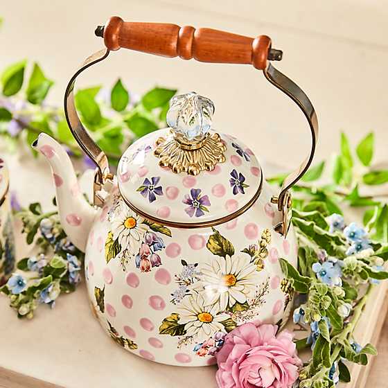 Wildflowers Pink Enamel Tea Kettle - 2 Quart