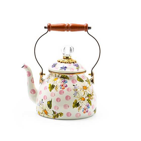 Wildflowers Pink Enamel Tea Kettle - 2 Quart