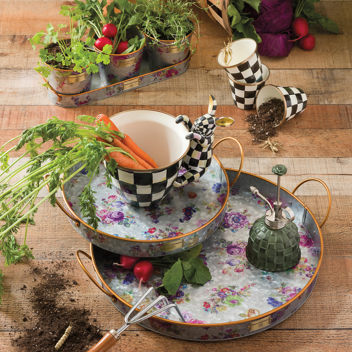 Courtly Check Enamel Herb Pots - Set of 3