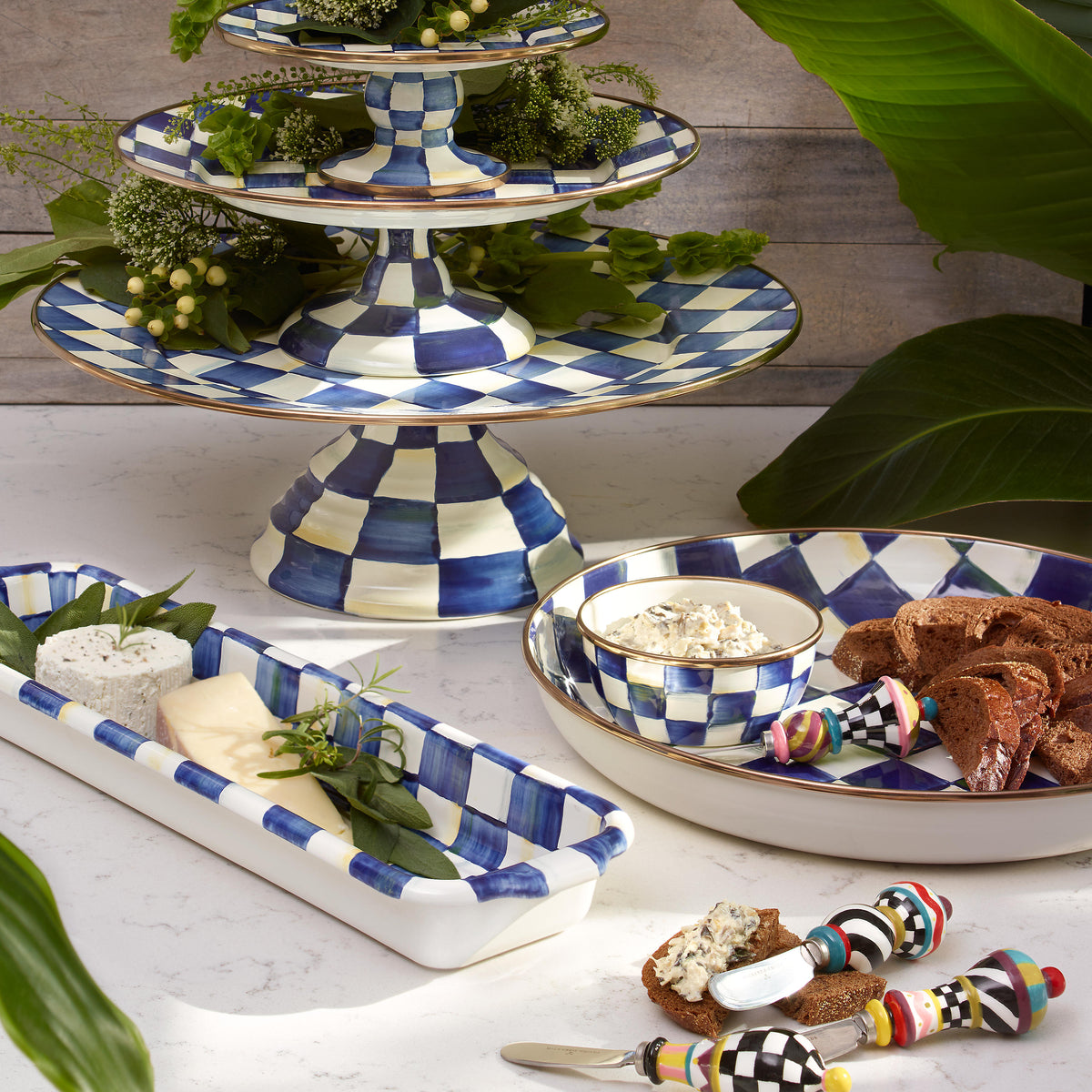 Royal Check Pedestal Platter - Large