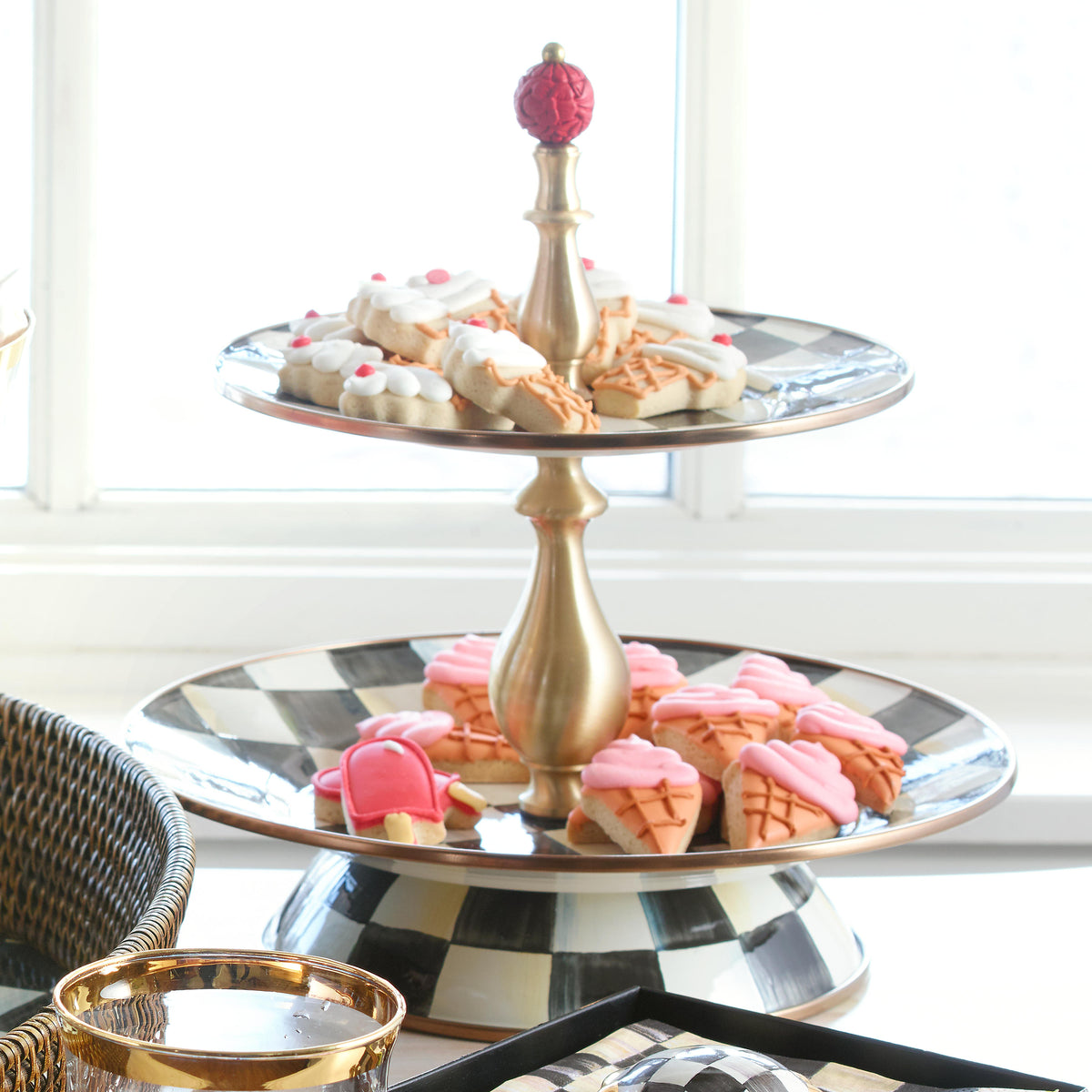 Courtly Check Enamel Two Tier Sweet Stand