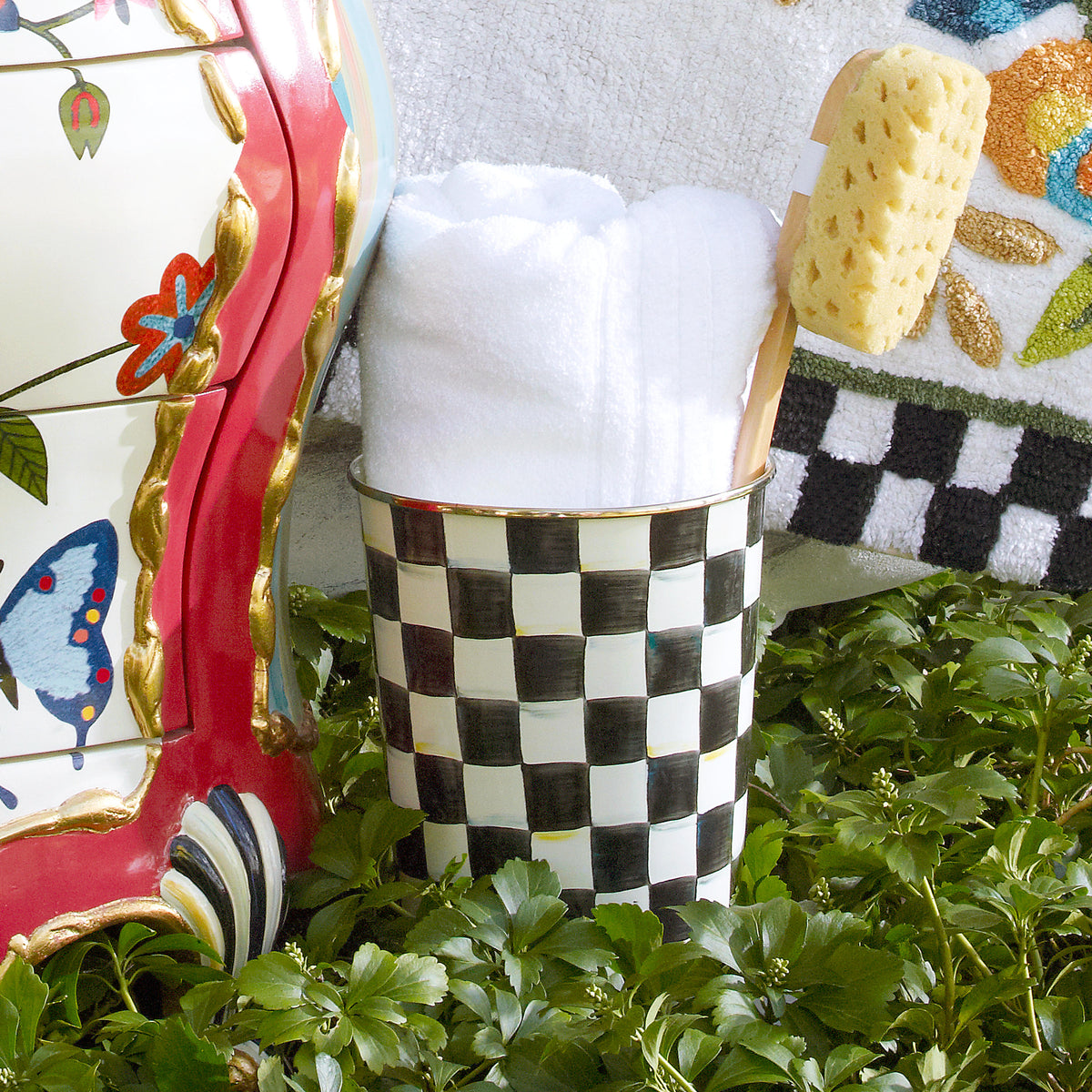 Courtly Check Enamel Waste Bin