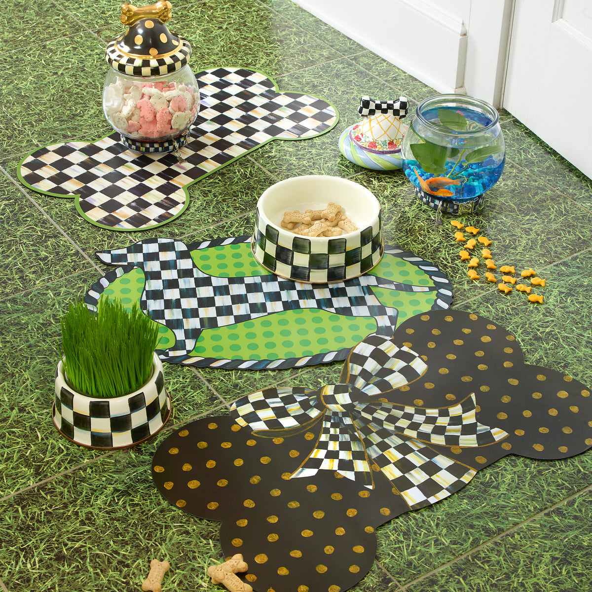 Courtly Check Enamel Pet Dish - Large