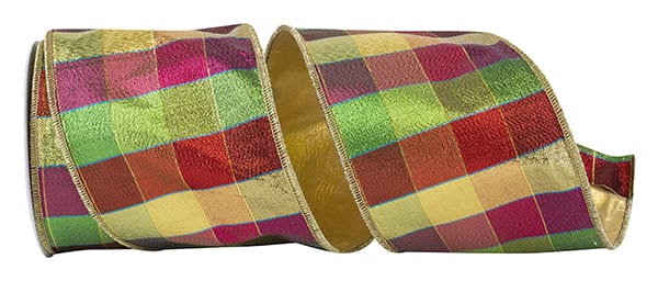 Jewel Tone Metallic Check Gold Backed Wired Edge
