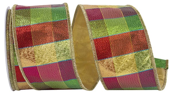 Jewel Tone Metallic Check Gold Backed Wired Edge