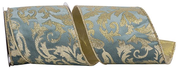 Velvet Plush Glitter Filigree Gold Backed Wired Edge