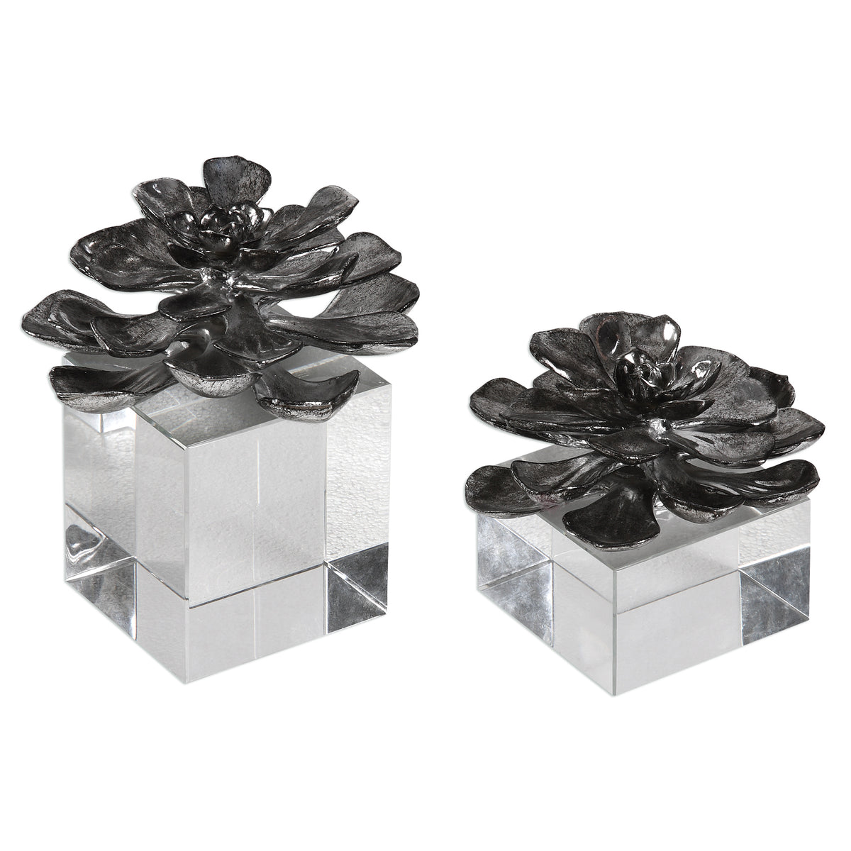 Indian Lotus Metallic Silver Flowers S/2