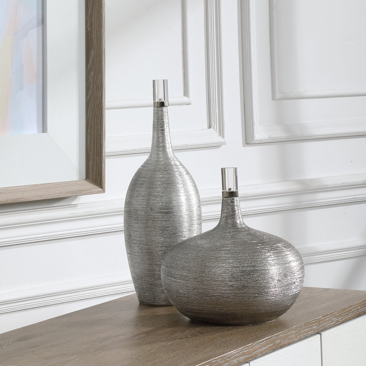 Gatsby Silver Ribbed Bottles, S/2