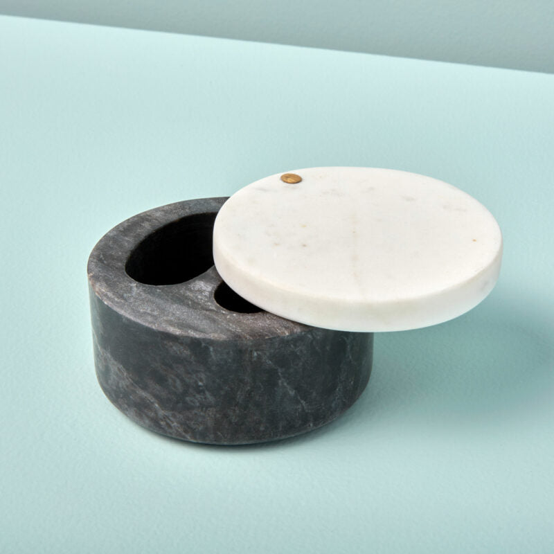 White & Gray Marble Cellar with Pivoting Lid