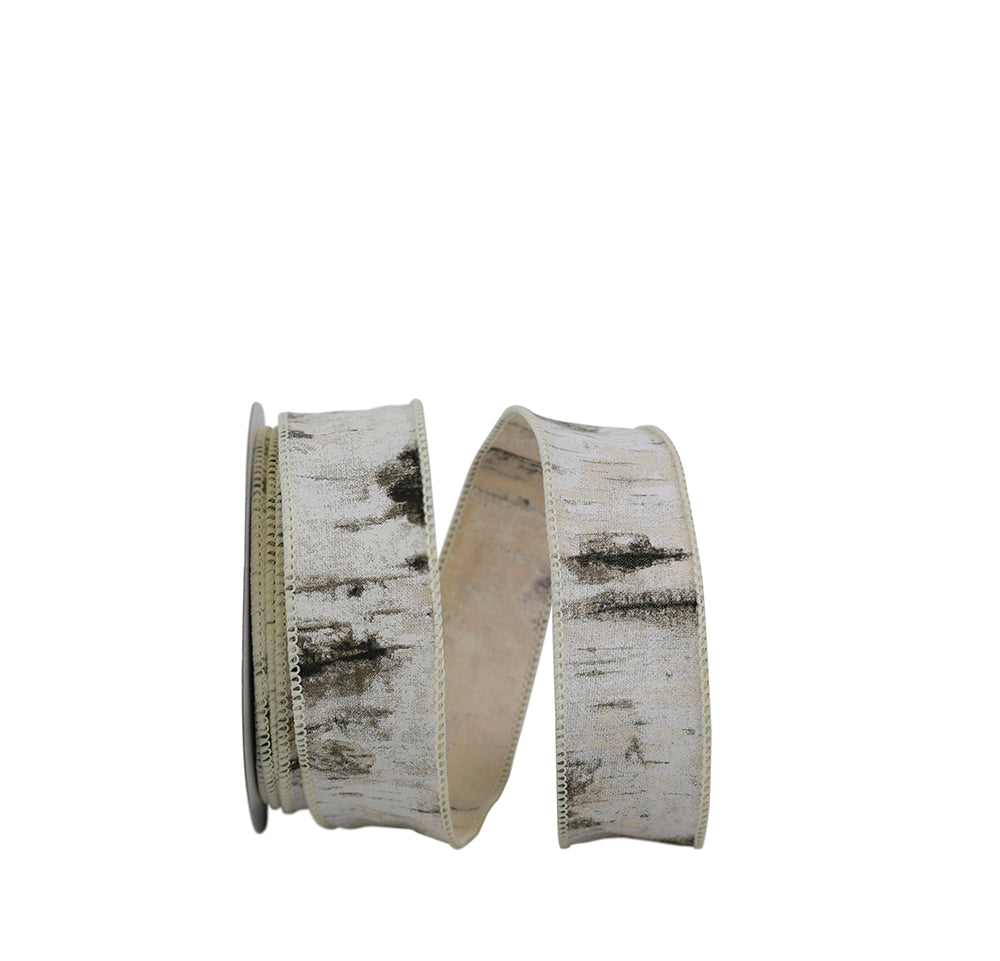 Birch Tree Bark Forest Wired Edge, White