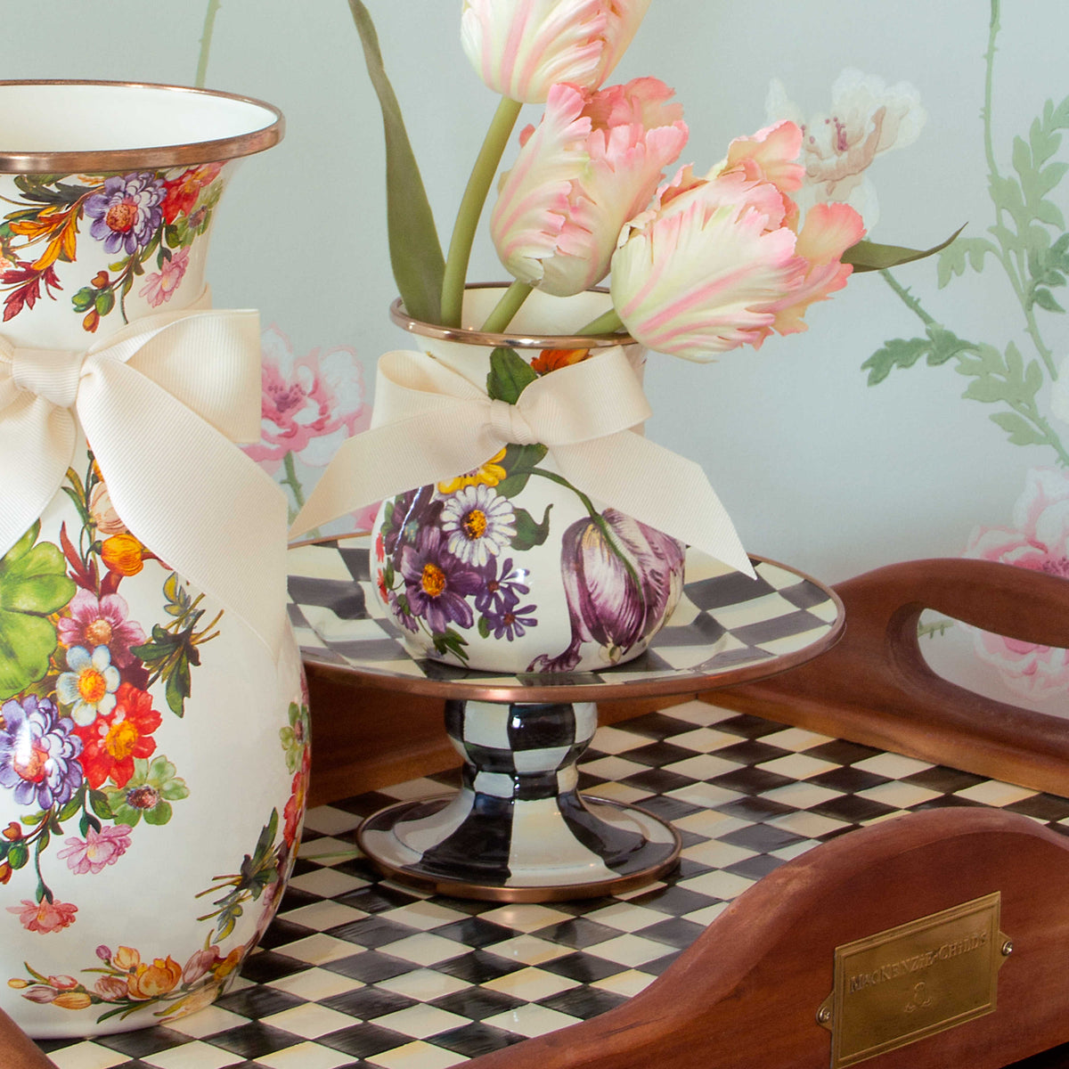 Courtly Check Enamel Pedestal Platter - Mini