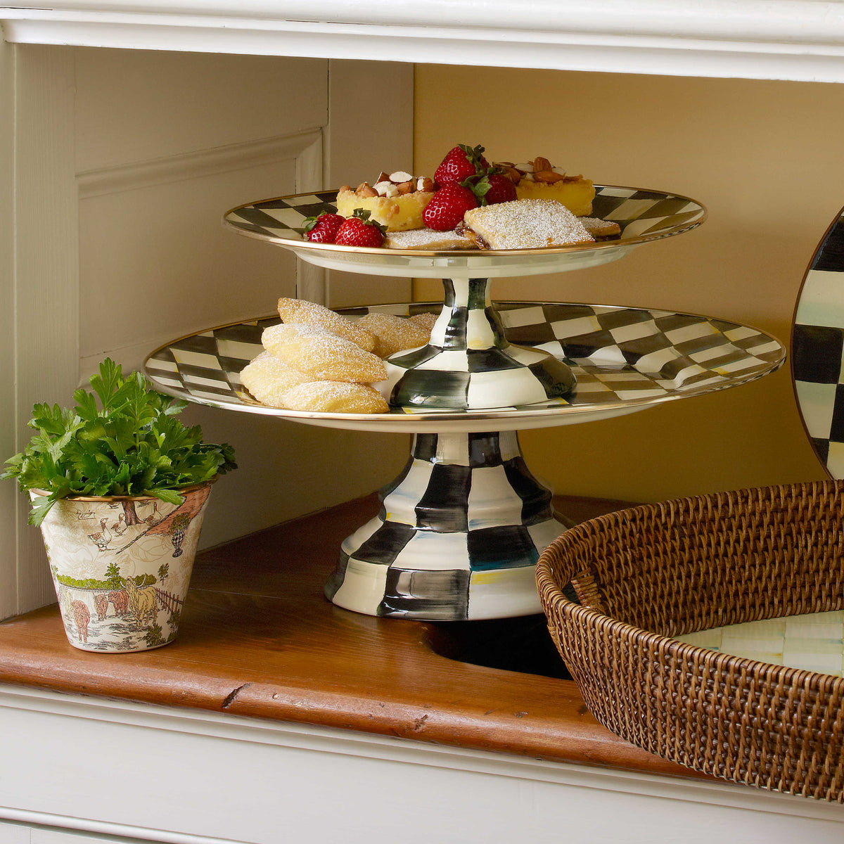 Courtly Check Enamel Pedestal Platter - Small