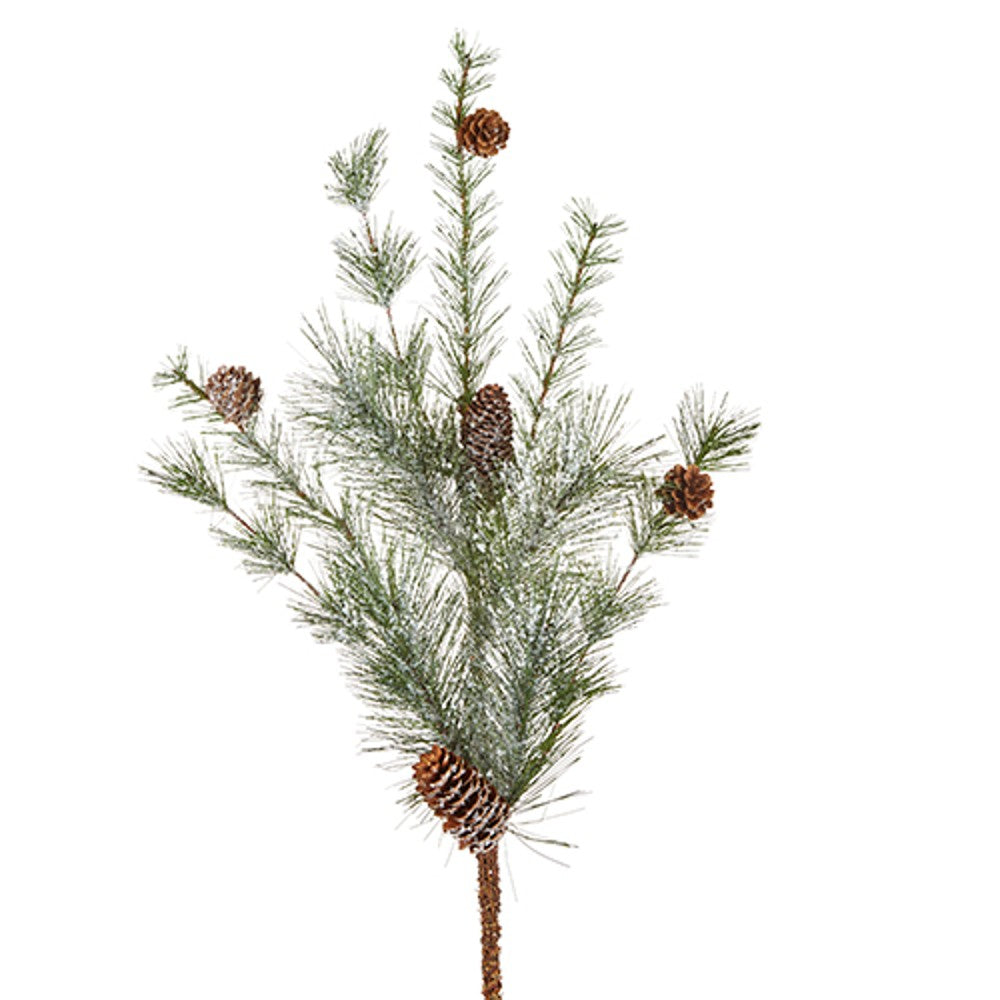 28" Iced Pine & Pinecone Branch