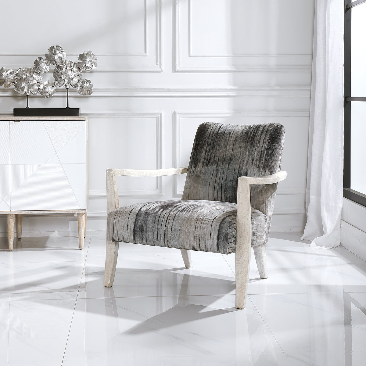 Watercolor Gray Chenille Accent Chair