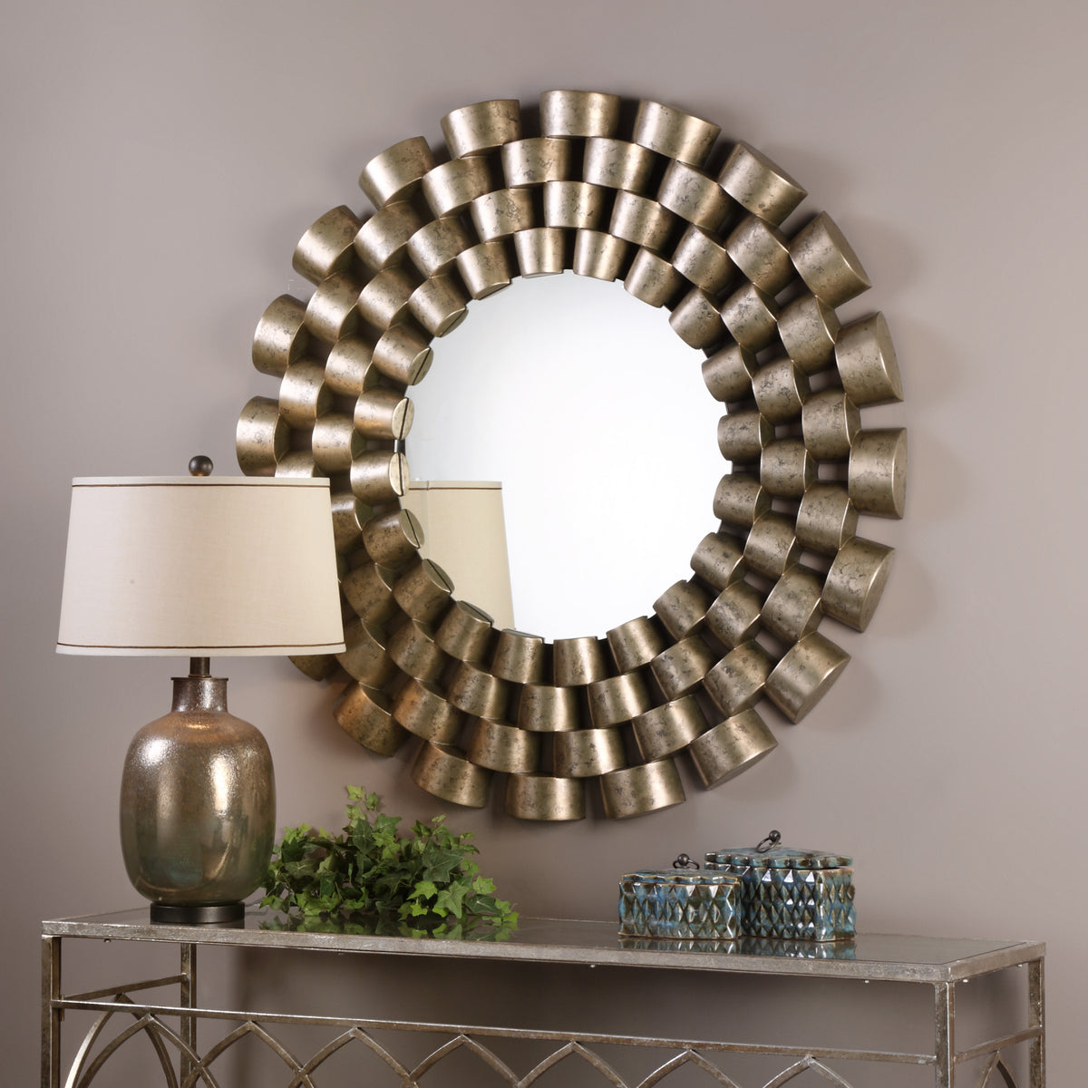 Taurion Silver Leaf Round Mirror