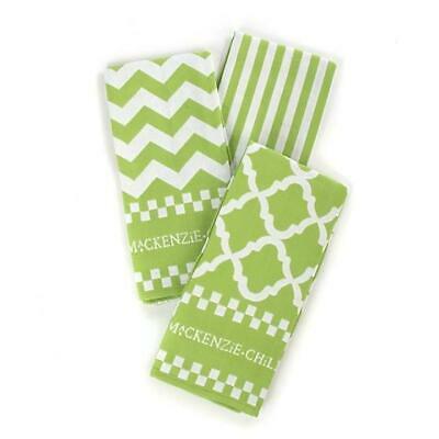 Green & White Zig Zag Dish Towels - Set of 3