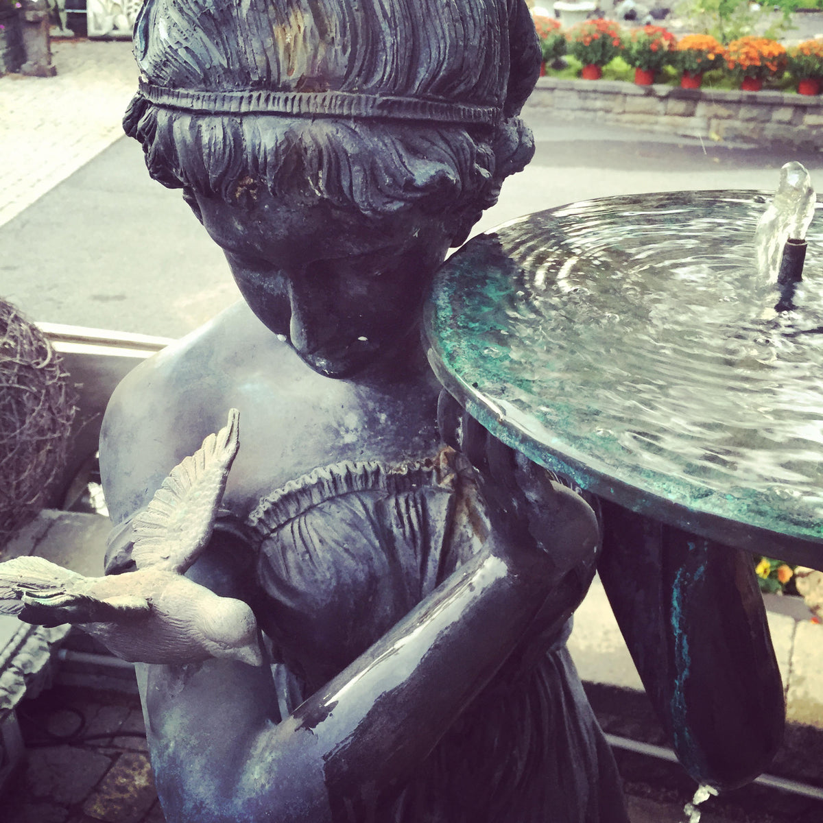 Bronze Garden Fountain,  Lady with Sparrow